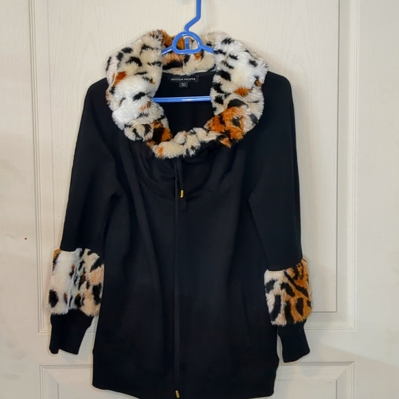 Leopard Trim Sweatshirt Boston Proper S - Picture 1 of 5